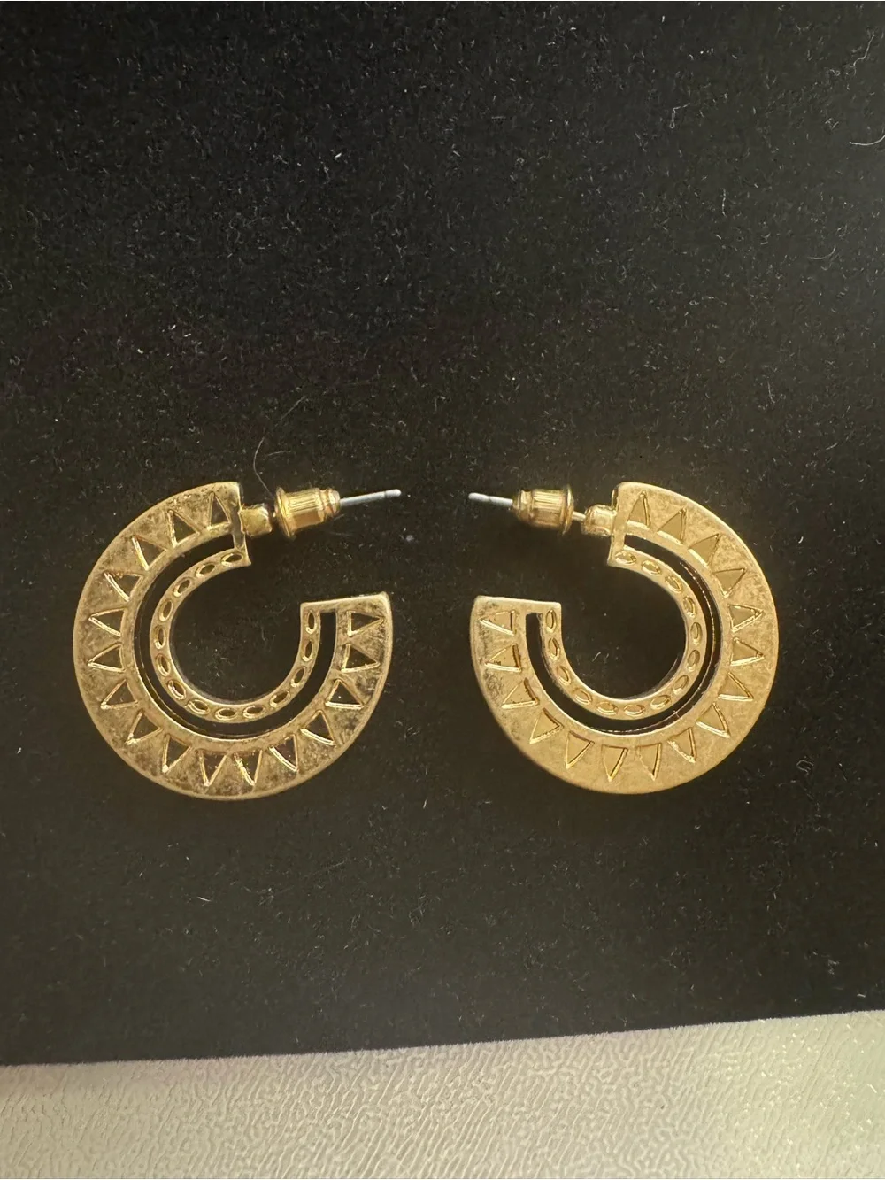 Judson and Company Gold Tone Hoop Earrings With Enamel Western Etching